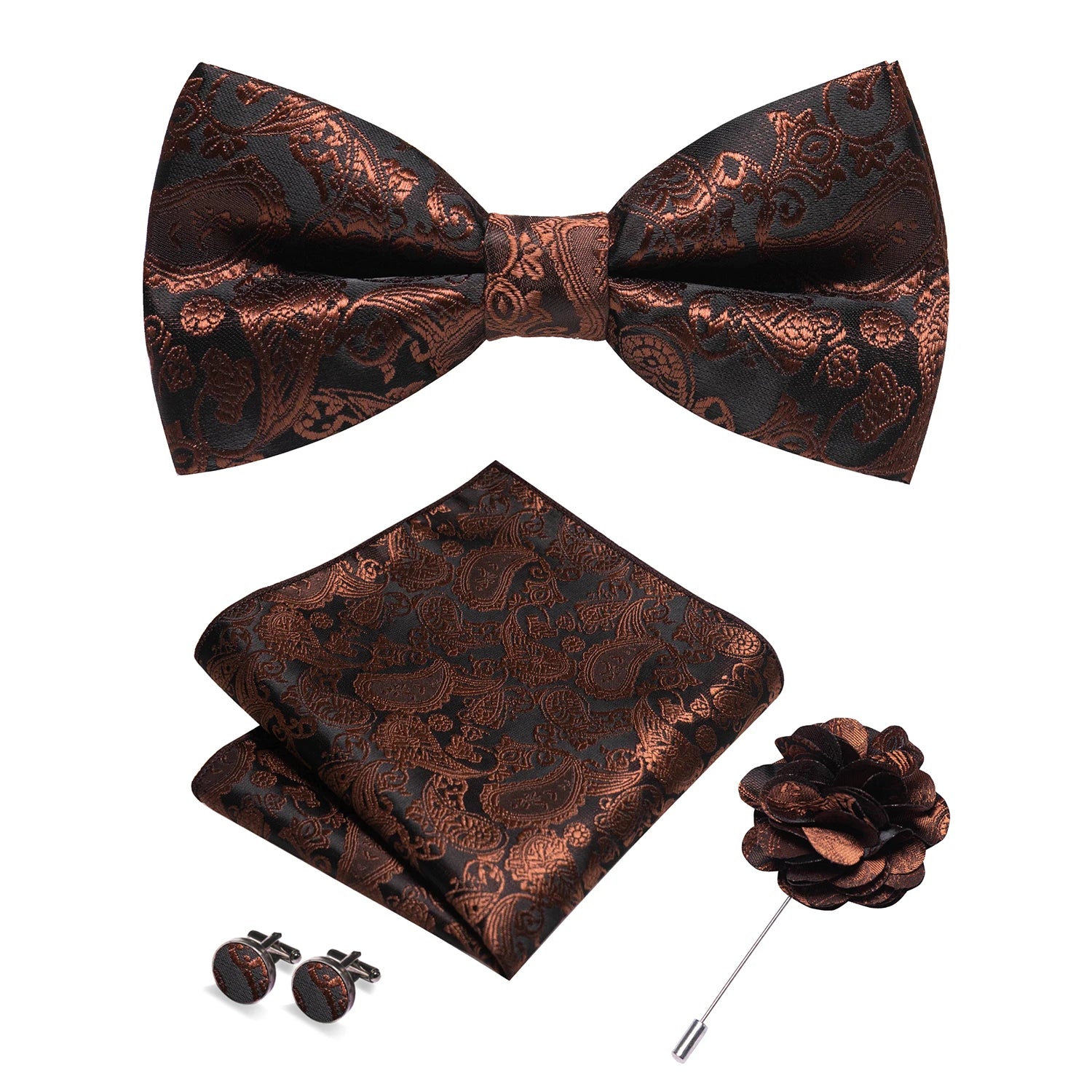 Flugset i siden – paisley med manschettknappar & brosch