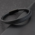 Herrarmband i läder och rostfritt stål – flätat armband med flera lager