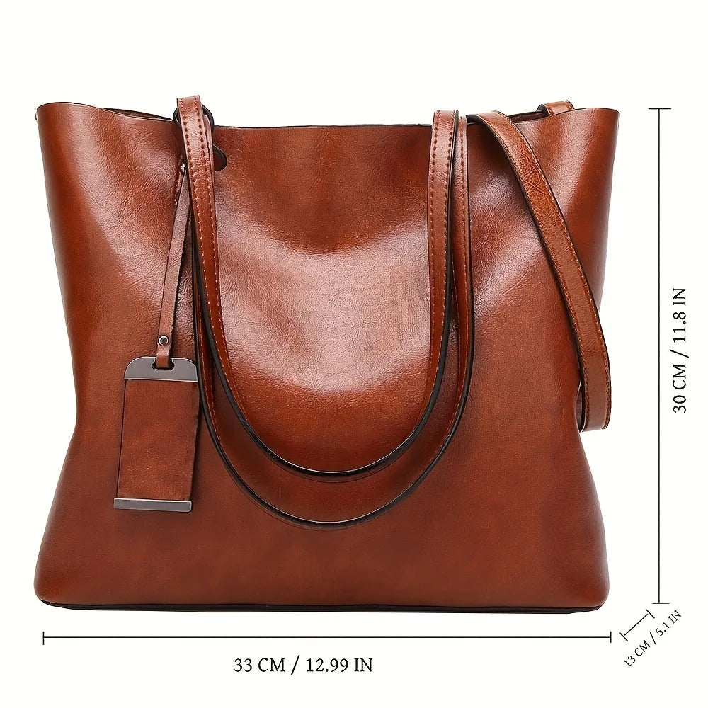 Tote bag dam i retro PU-läder – arbetsväska med laptopfack