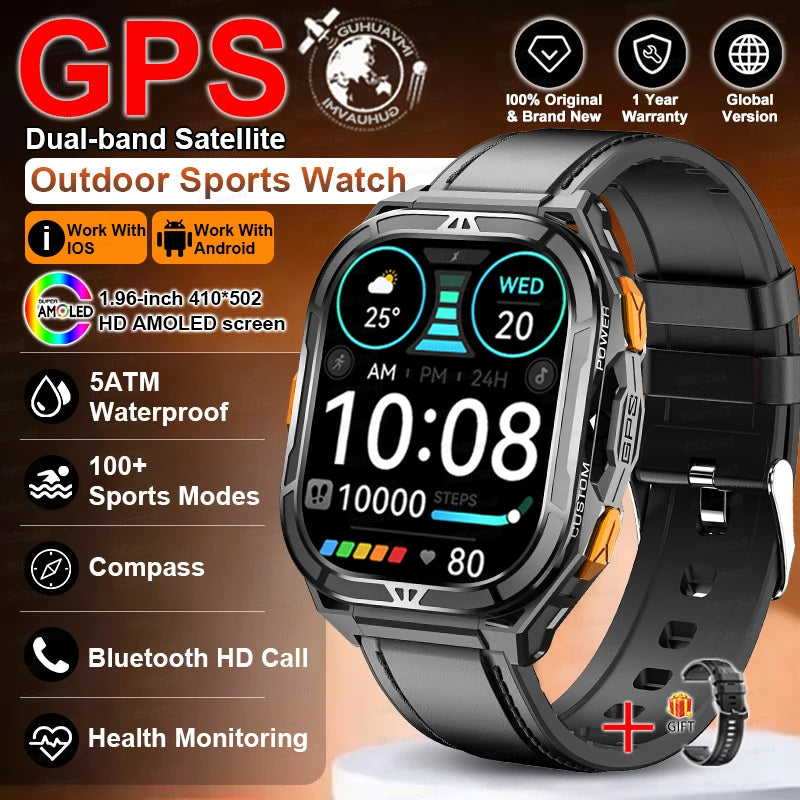 Militär Smartwatch GPS – 1.96” AMOLED & 10ATM vattentät
