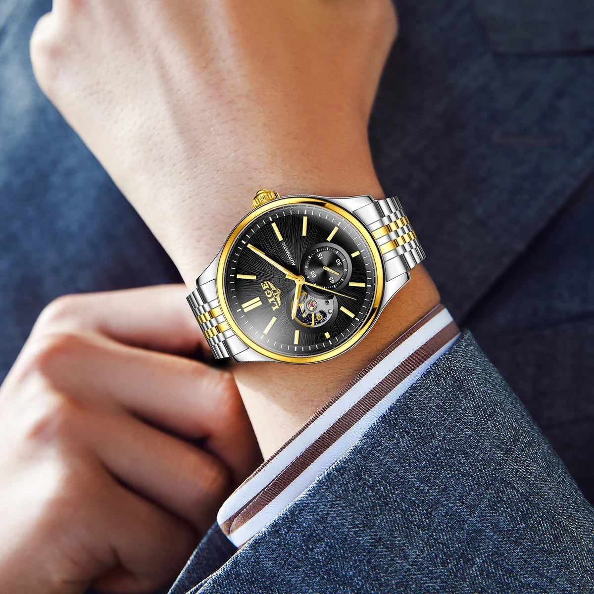 LIGE automatisk herrklocka i rostfritt stål – Stilren & vattentålig