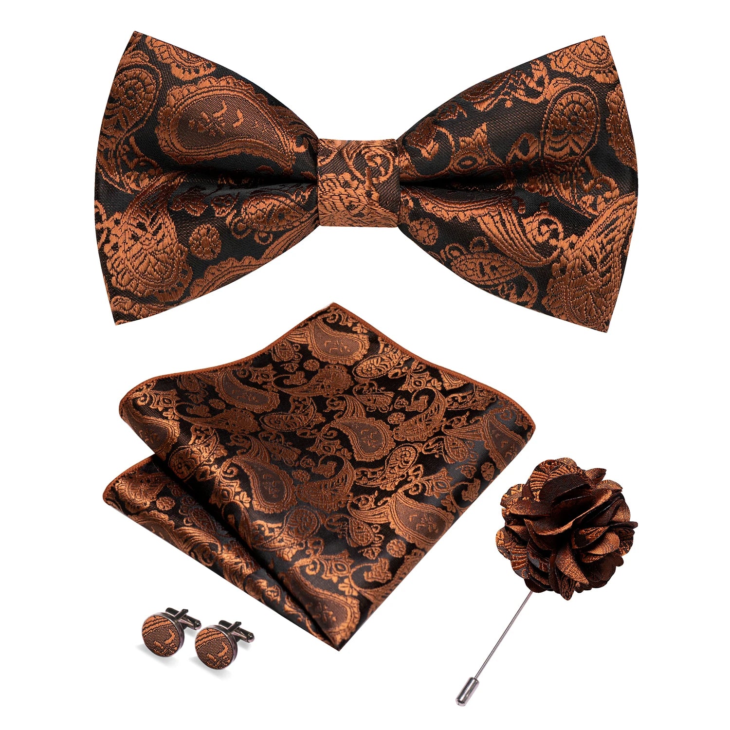 Flugset i siden – paisley med manschettknappar & brosch