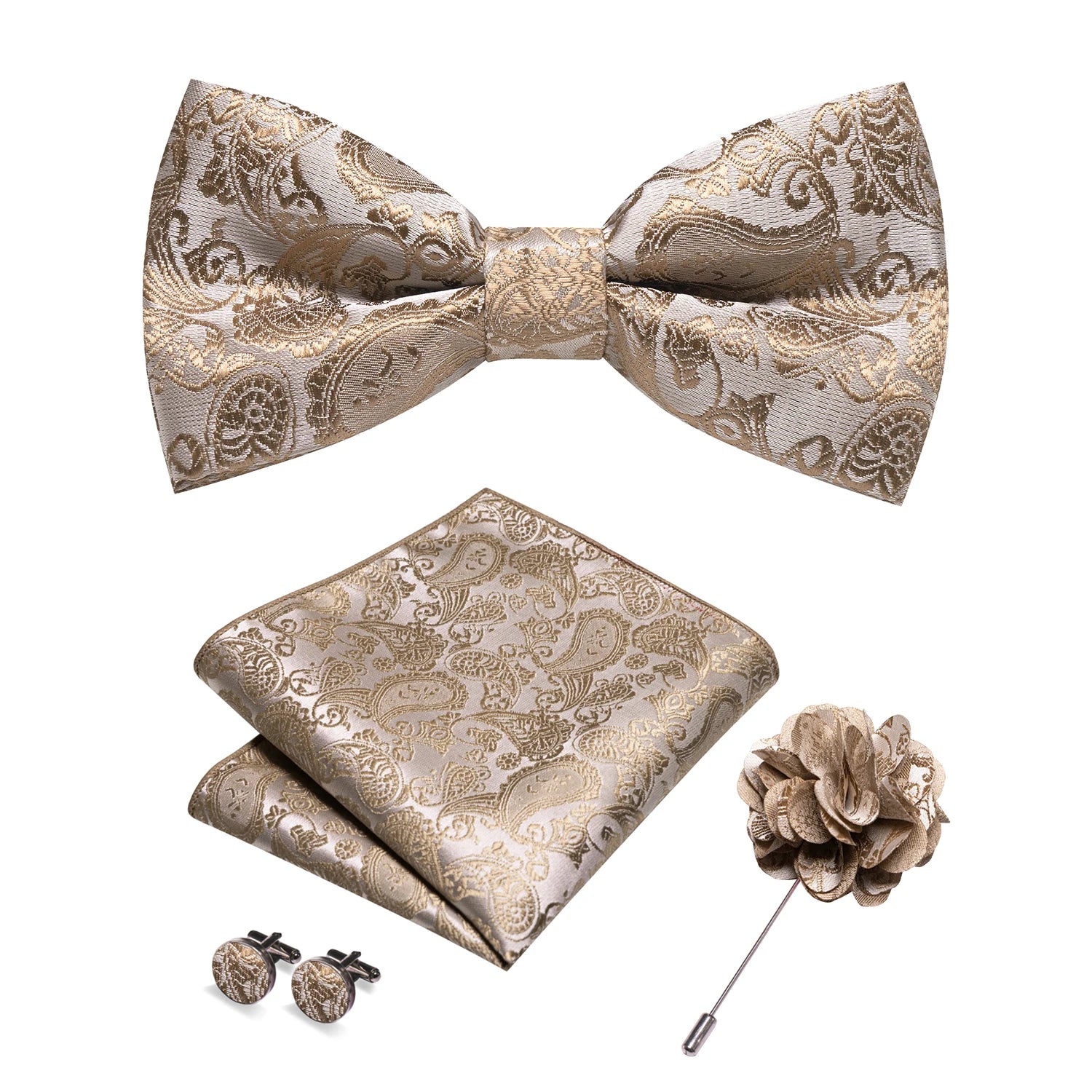 Flugset i siden – paisley med manschettknappar & brosch