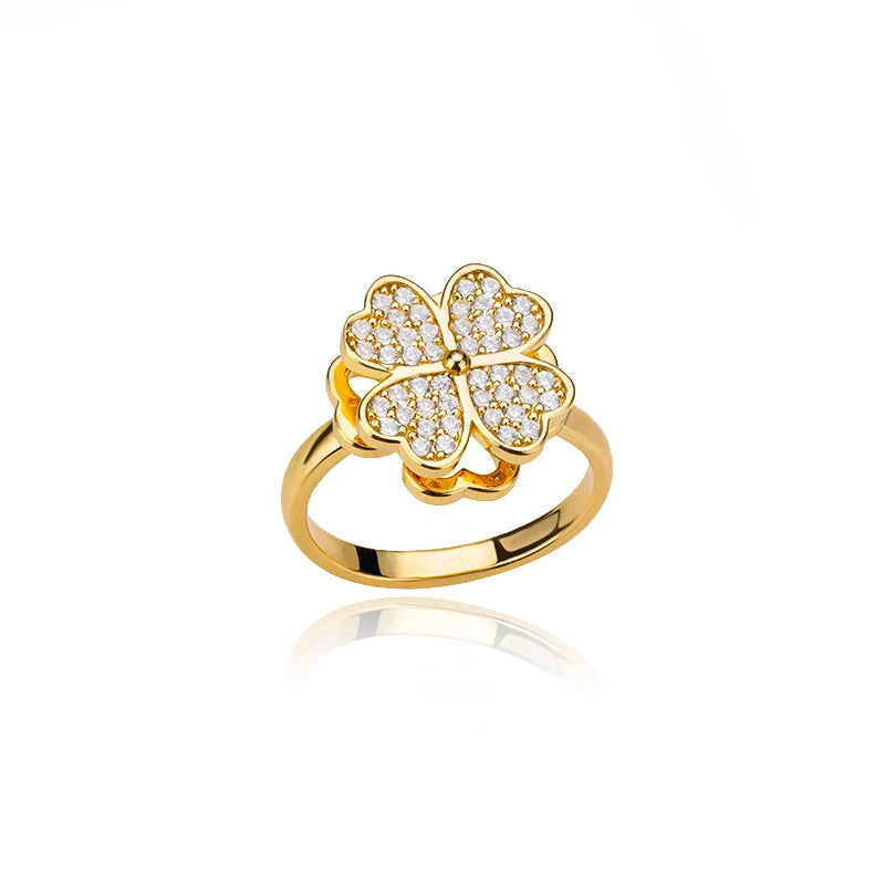 Ring dam – hjärtring med zirkonia bladformade