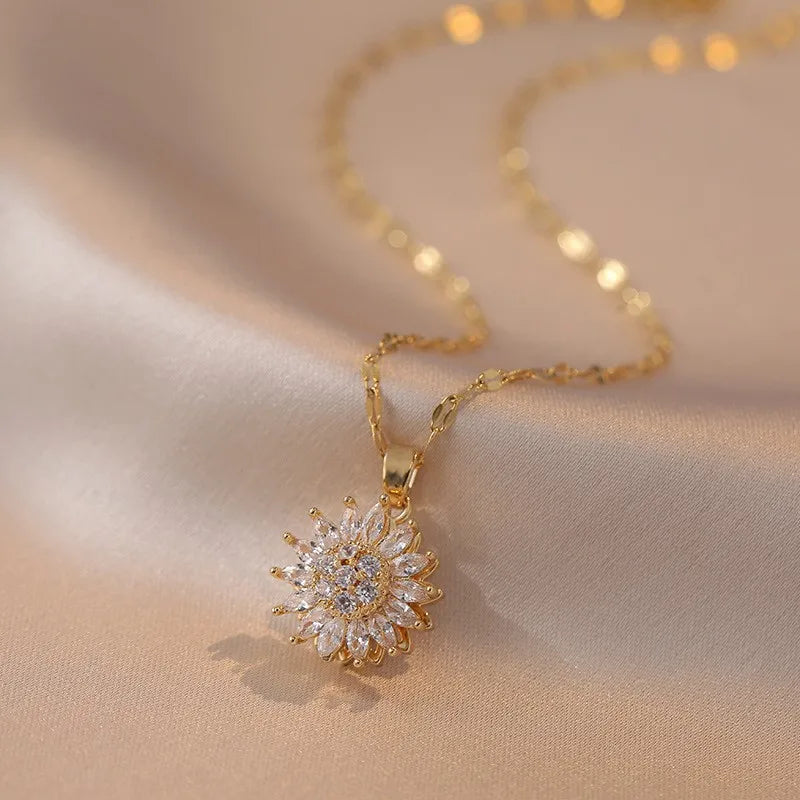 Halsband dam – solros halsband med kristall i rostfritt stål