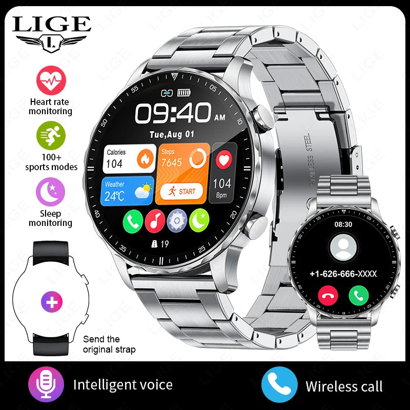 LIGE BW0664 smartwatch med Bluetooth-samtal och pulsmätning