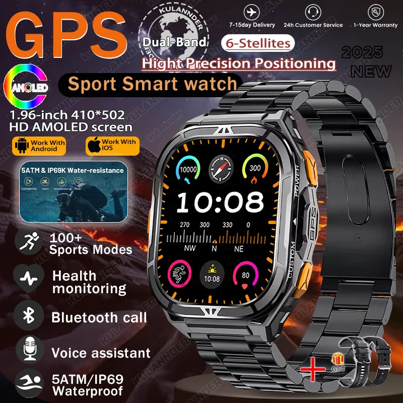 GPS Smartwatch Militärstil – 1.96” AMOLED & 10ATM vattentät