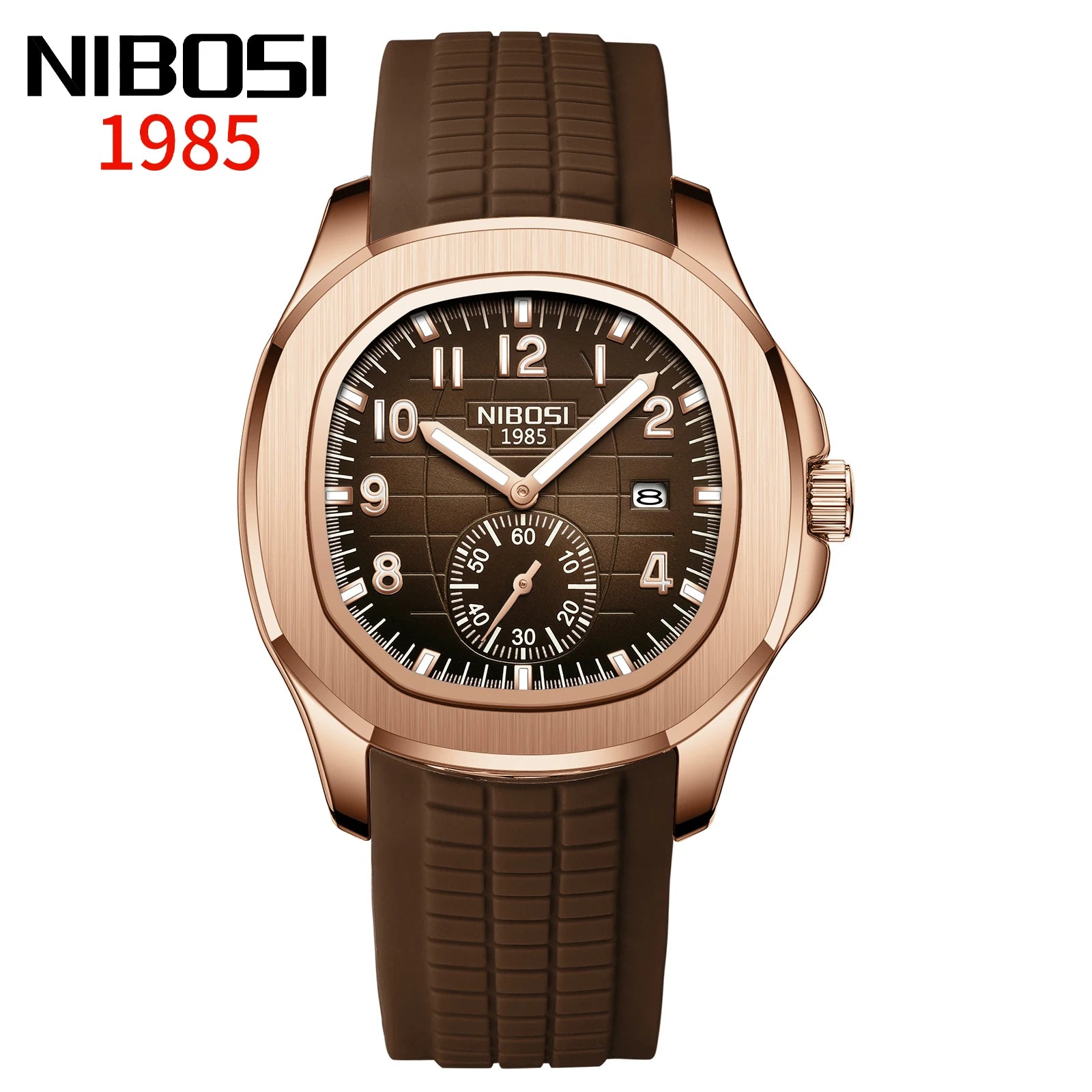 NIBOSI Herrklocka – Fyrkantig quartzklocka i rostfritt stål med datum