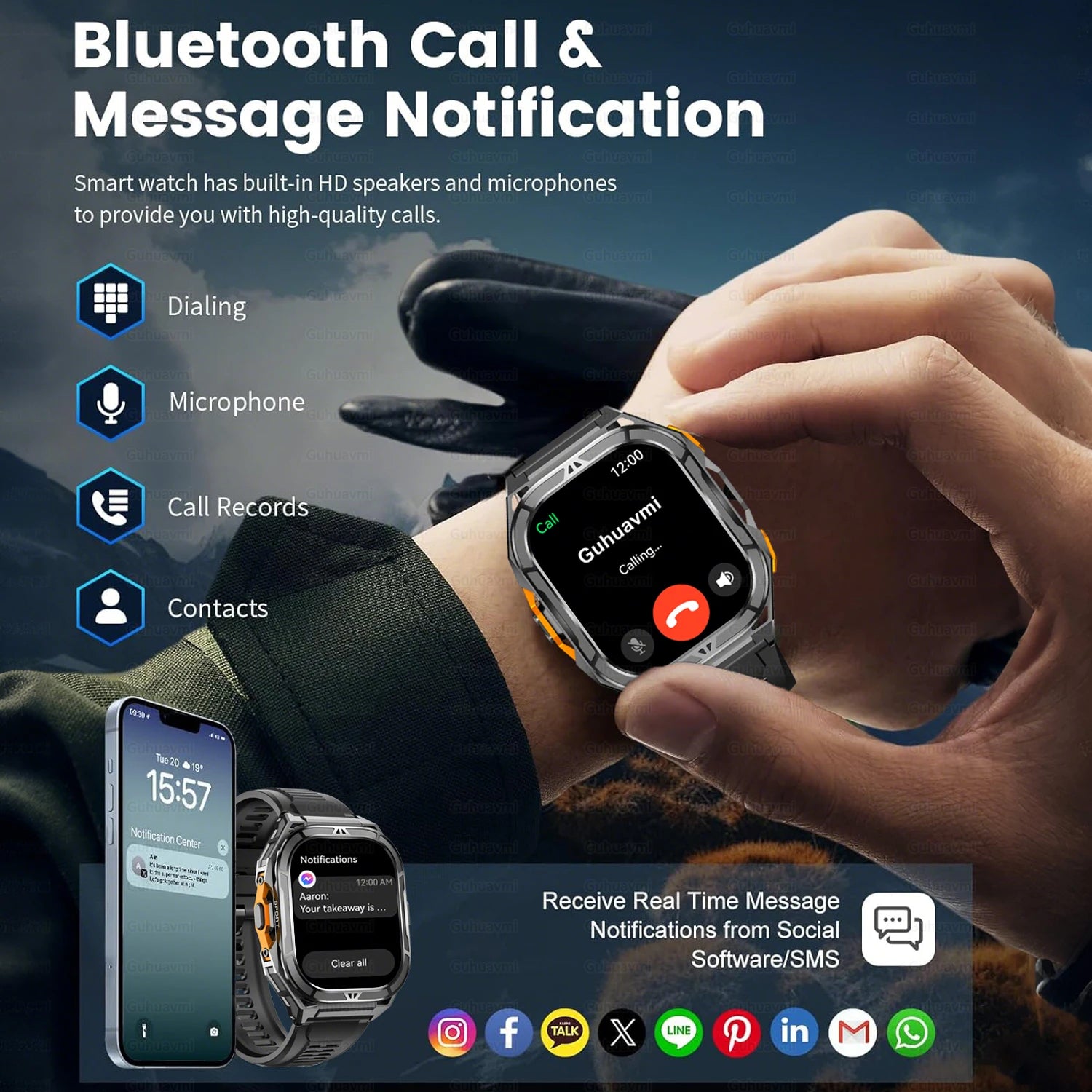 Militär Smartwatch GPS – 1.96” AMOLED & 10ATM vattentät