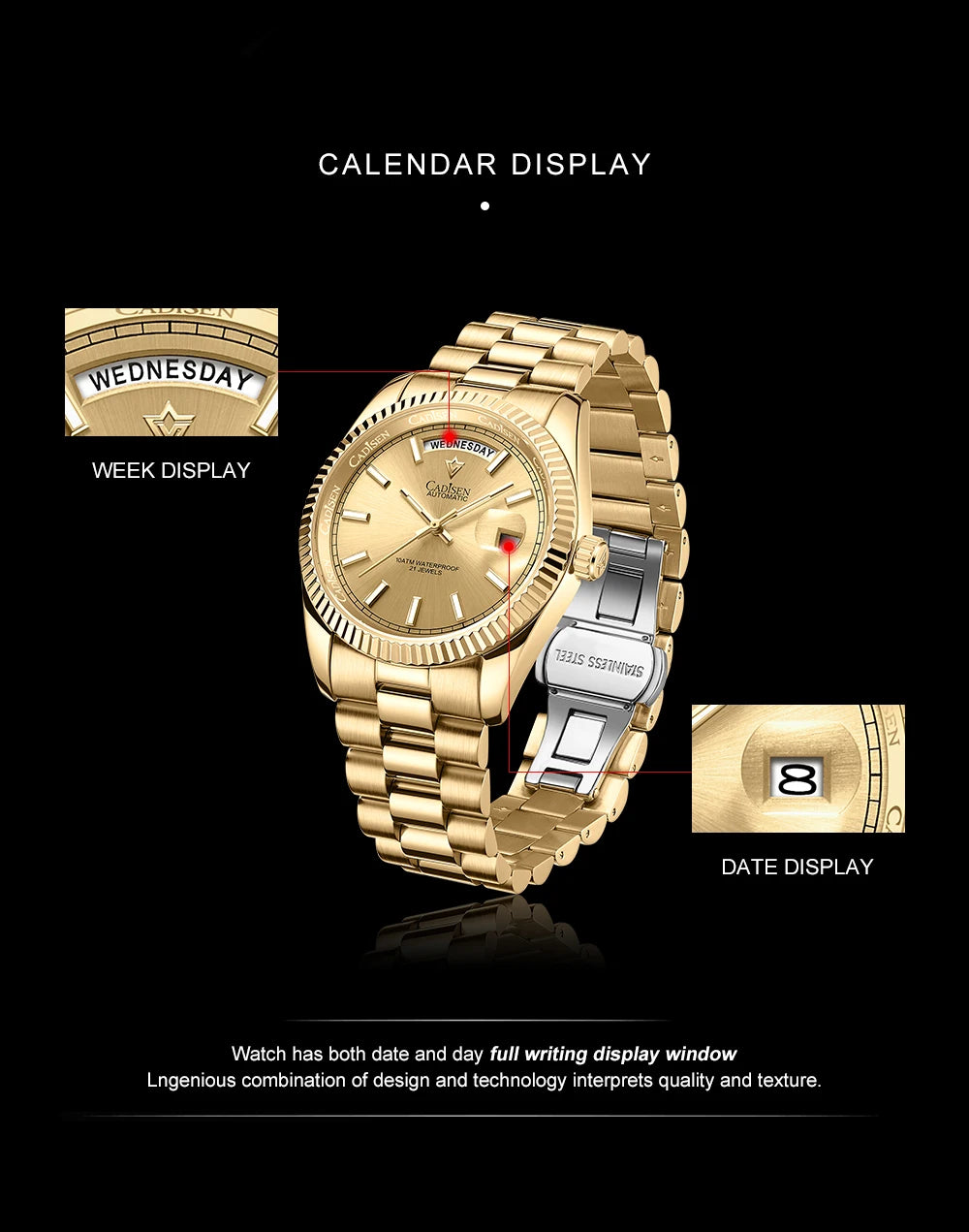 CADISEN DD40 automatisk herrklocka 40 mm – Safirglas