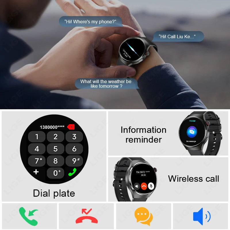 LIGE Smartwatch 360×360 – Bluetooth-samtal & hälsomätning