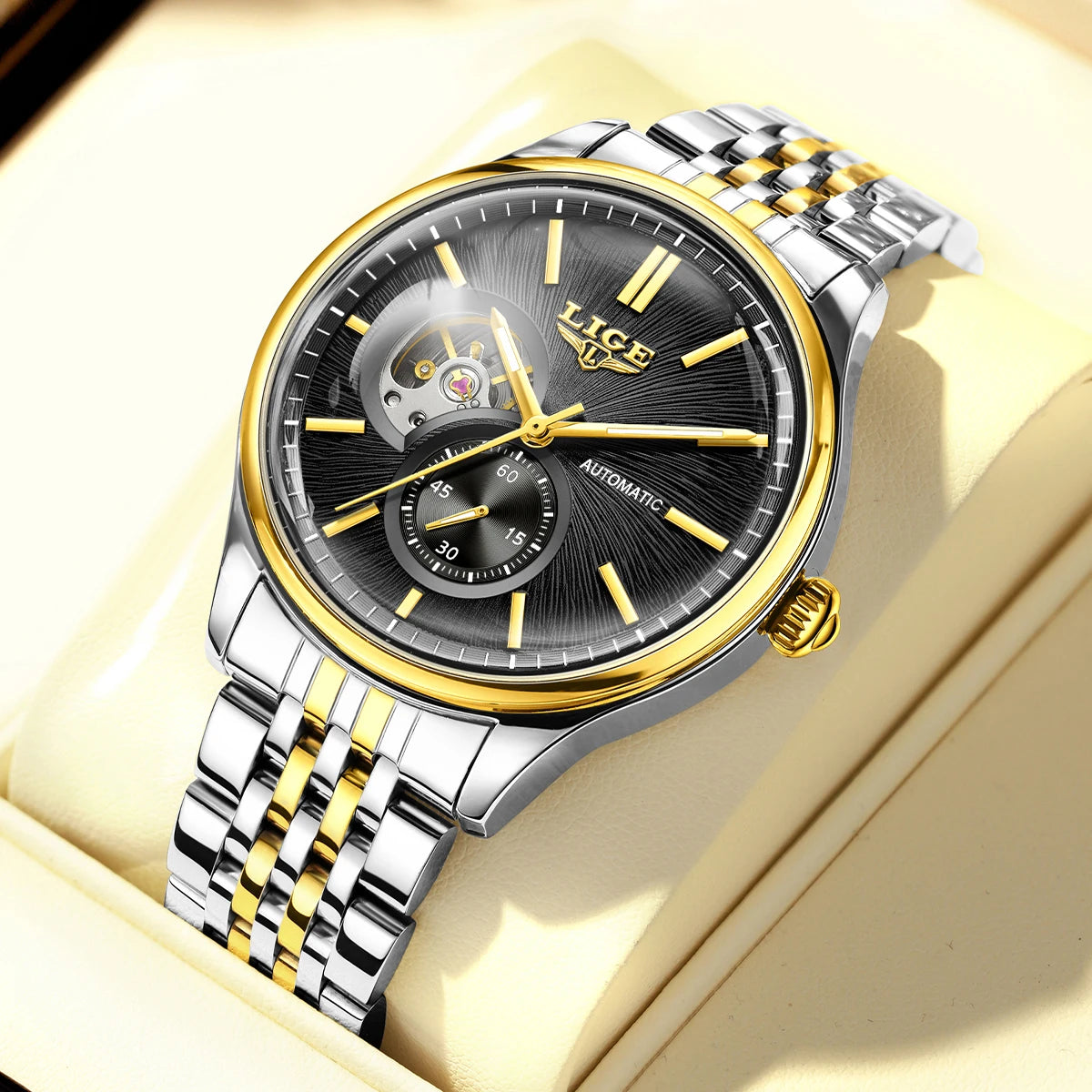 LIGE automatisk herrklocka i rostfritt stål – Stilren & vattentålig