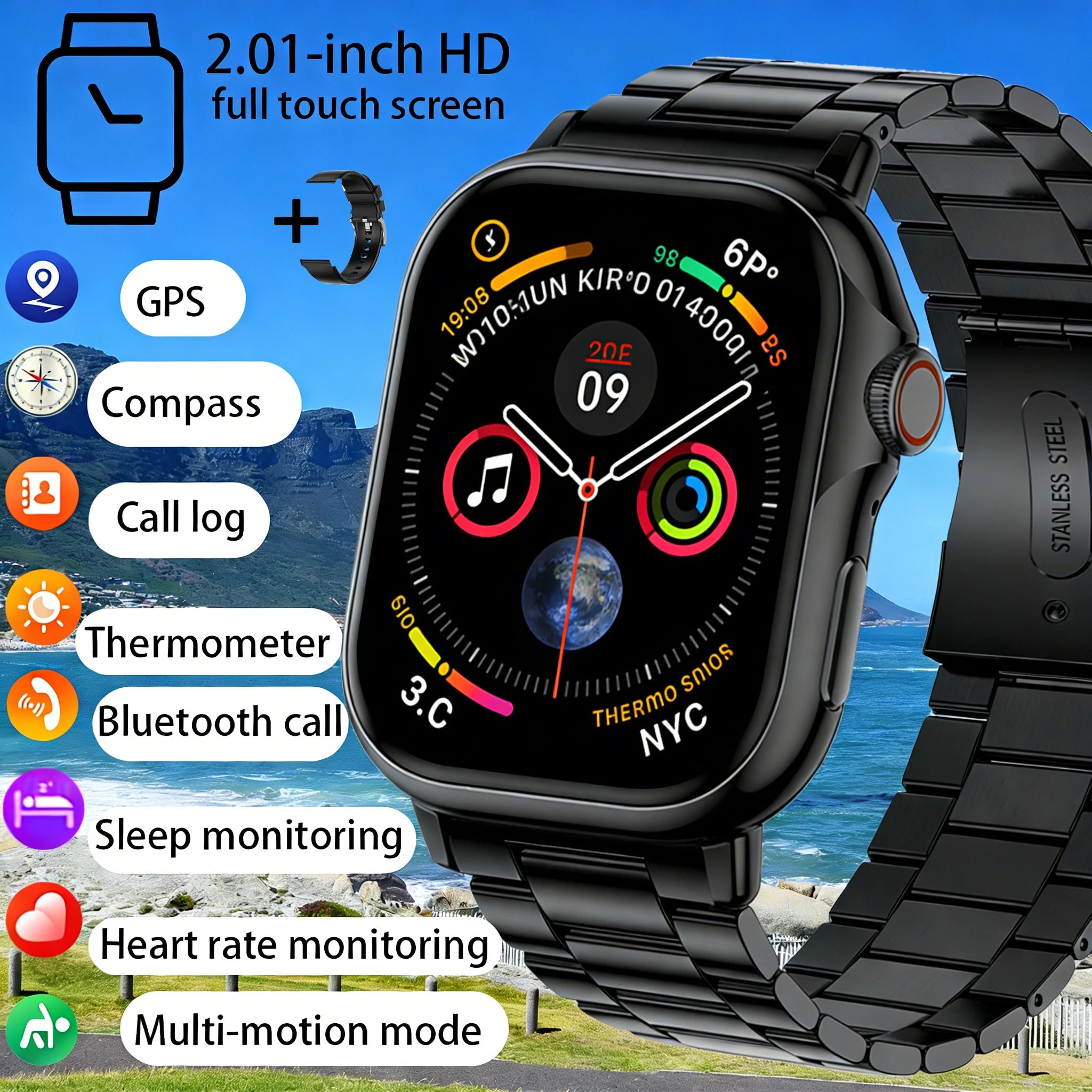 Smartwatch 2.01” HD – Bluetooth-samtal & stor skärm