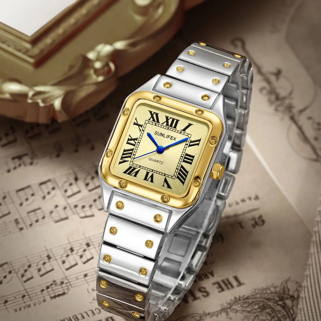 Fyrkantig damklocka i rostfritt stål – stilren quartzklocka