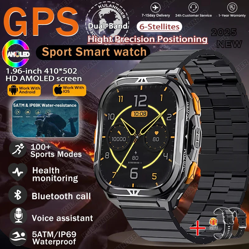 GPS Smartwatch Militärstil – 1.96” AMOLED & 10ATM vattentät