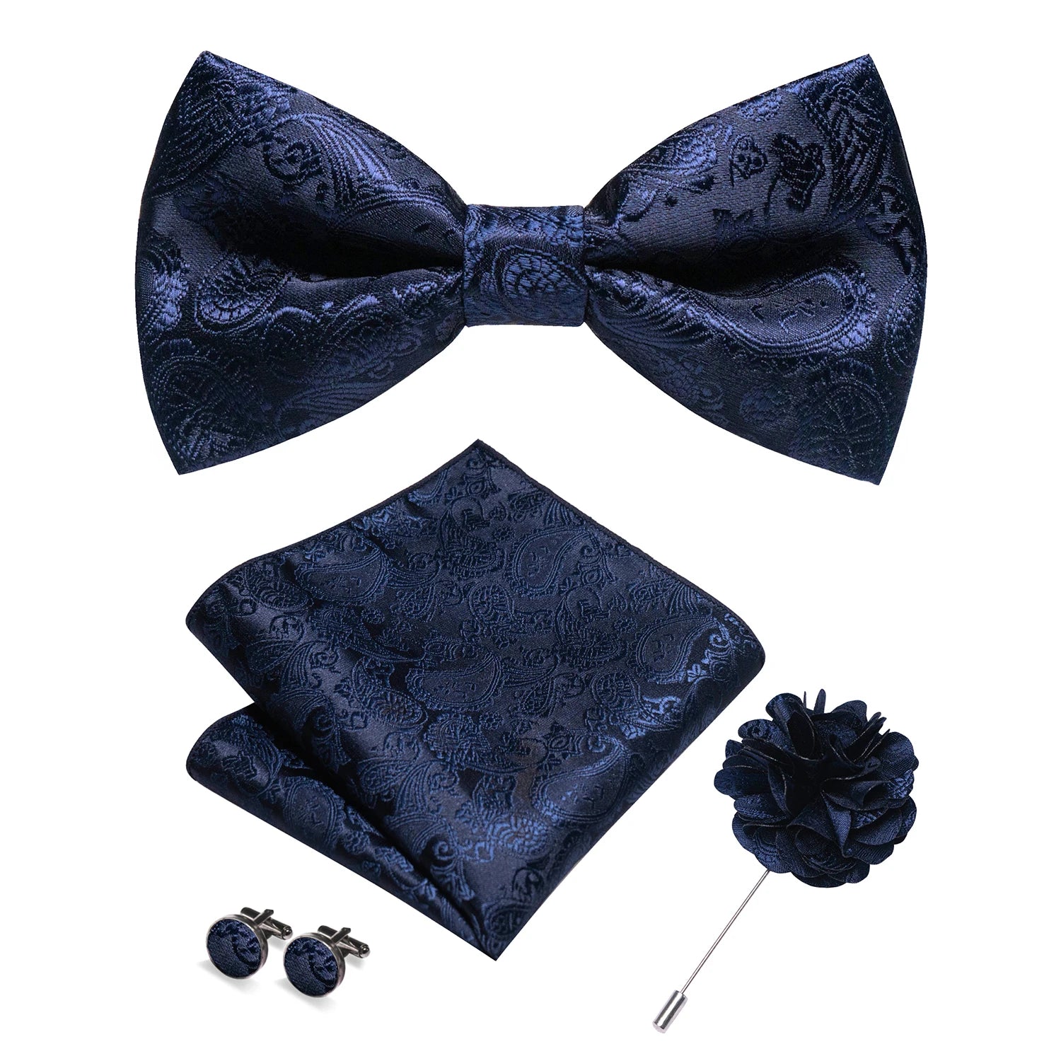 Flugset i siden – paisley med manschettknappar & brosch
