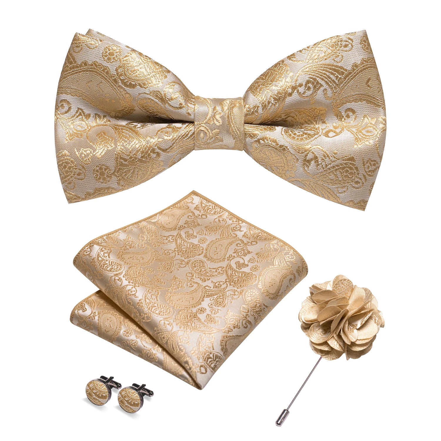 Flugset i siden – paisley med manschettknappar & brosch
