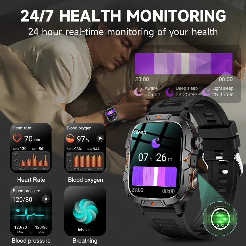 LIGE Rugged Military Smartwatch 1.96” – Bluetooth & ficklampa