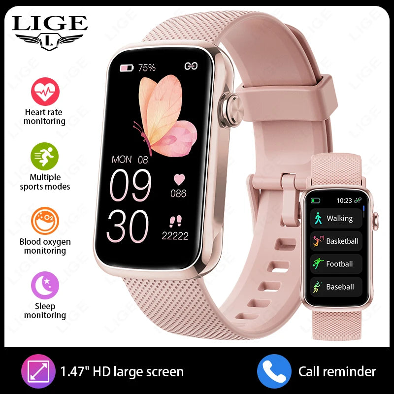 LIGE Smartwatch 1.47” – Pulsmätning & Bluetooth-samtal