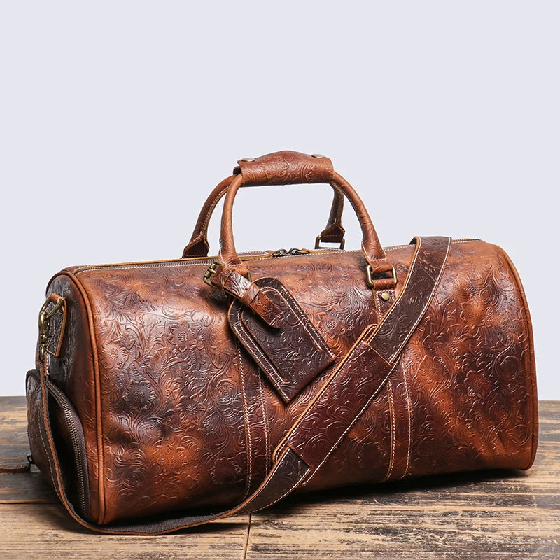 Resväska i äkta läder herr – vintage duffel bag i kohud
