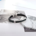 Läderarmband herr multilayer – svart armband i rostfritt stål