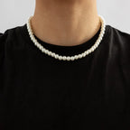 Pärlhalsband för herr – trendigt halsband med vita imitationpärlor