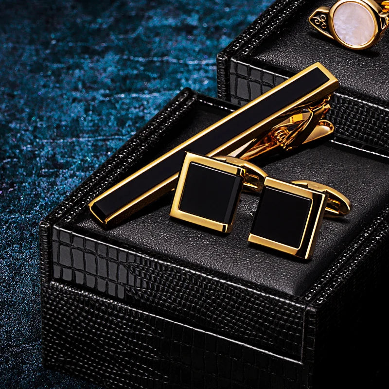 Manschettknappar & slipsklämma set – svart elegant accessoar