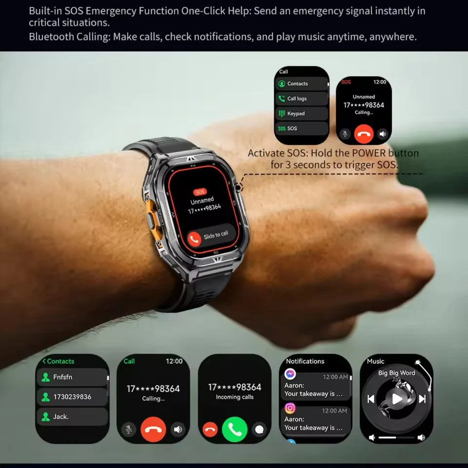 GPS Smartwatch Militärstil – 1.96” AMOLED & 10ATM vattentät