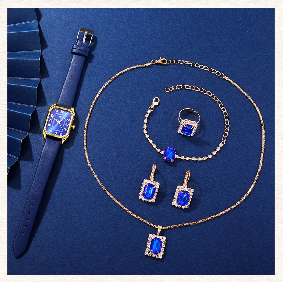 Elegant smyckesset för dam - Klocka, armband, halsband, ring & örhängen