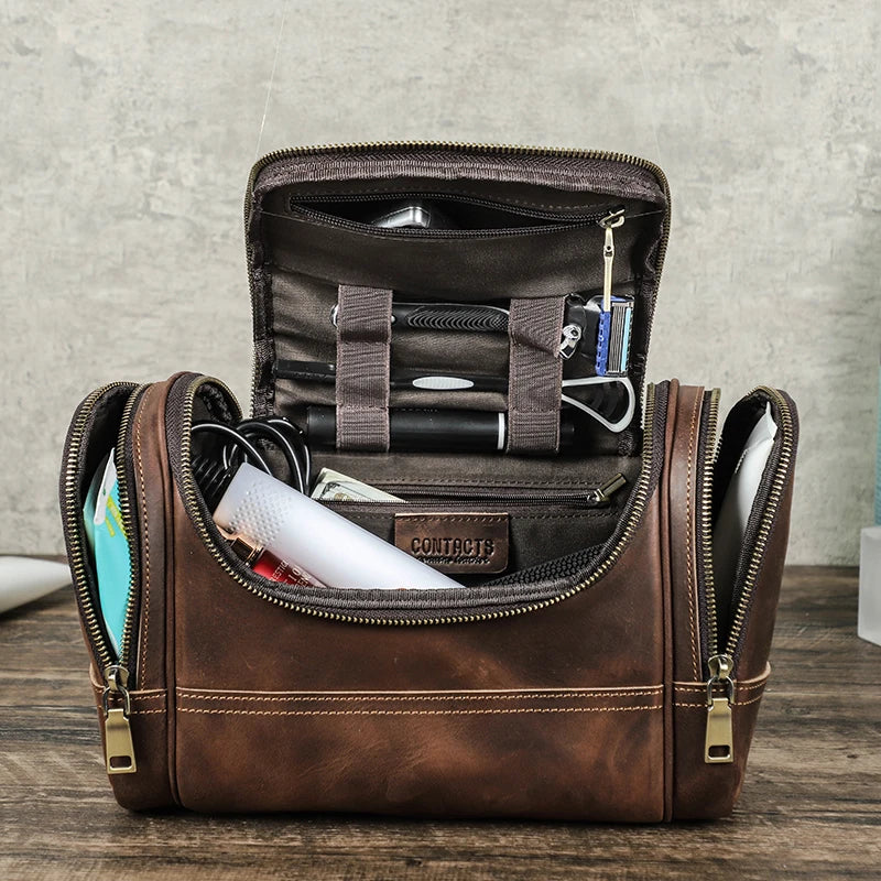 Necessär i äkta läder herr – vintage toiletry bag