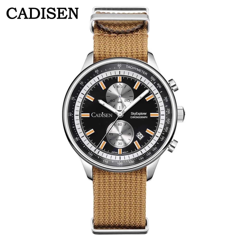 CADISEN 7066 kronograf herrklocka – Miyota 0S11 quartz, canvasarmband, 5ATM