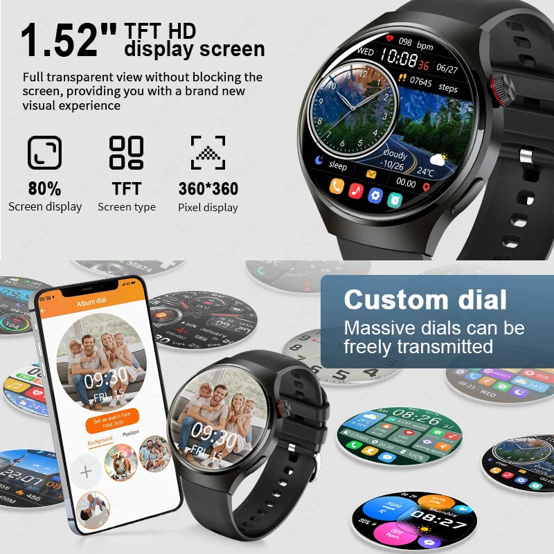 LIGE Smartwatch 360×360 – Bluetooth-samtal & hälsomätning