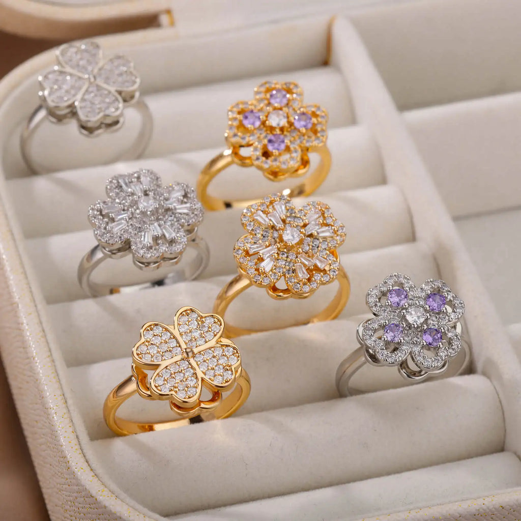 Ring dam – hjärtring med zirkonia bladformade