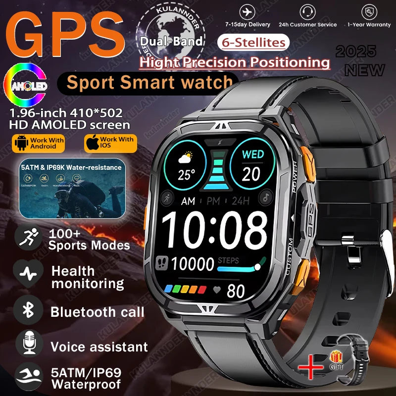 GPS Smartwatch Militärstil – 1.96” AMOLED & 10ATM vattentät