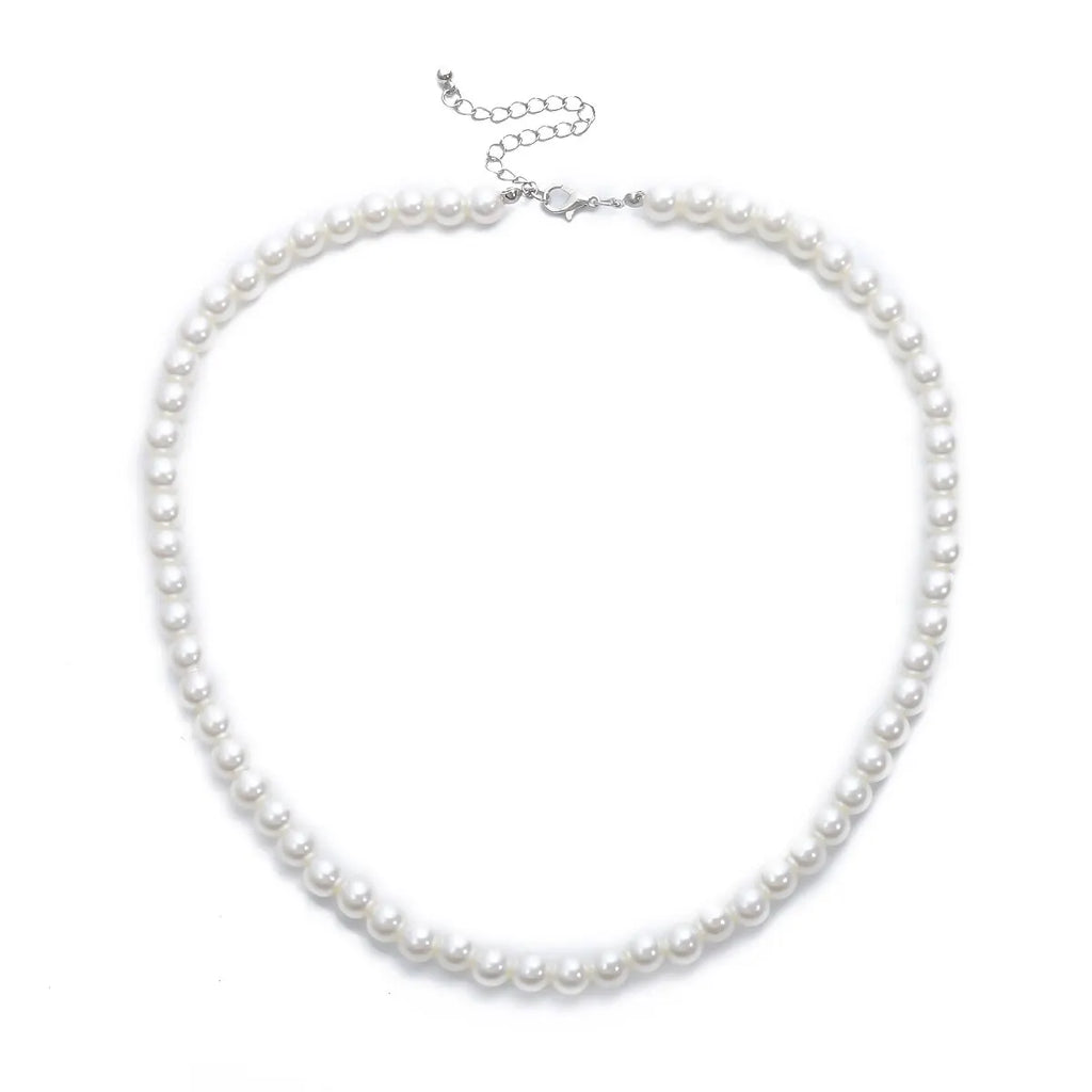 Pärlhalsband för herr – trendigt halsband med vita imitationpärlor