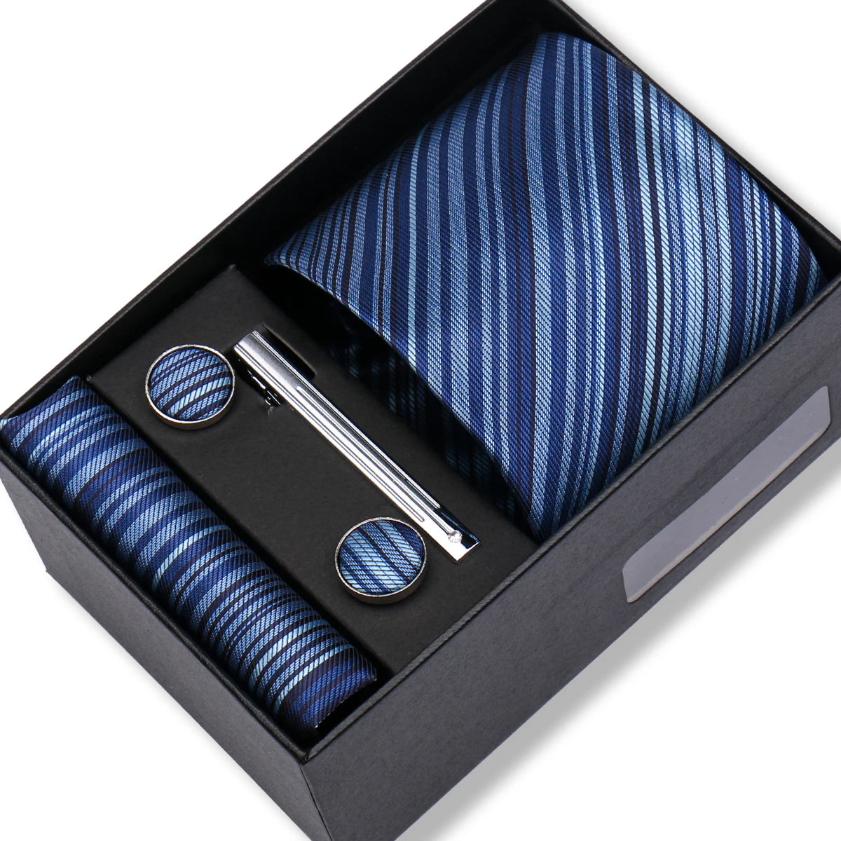Slipsset herr 8 cm – jacquard slips, näsduk, manschettknappar & slipsnål