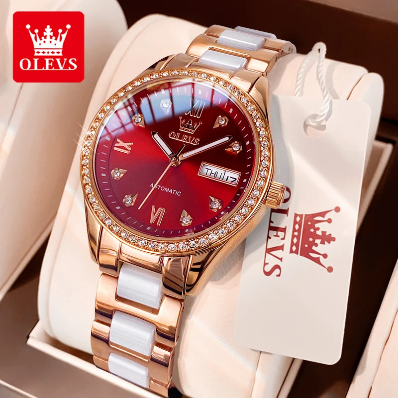 OLEVS 6637 Automatisk Damklocka – mekanisk klocka med keramiskt armband