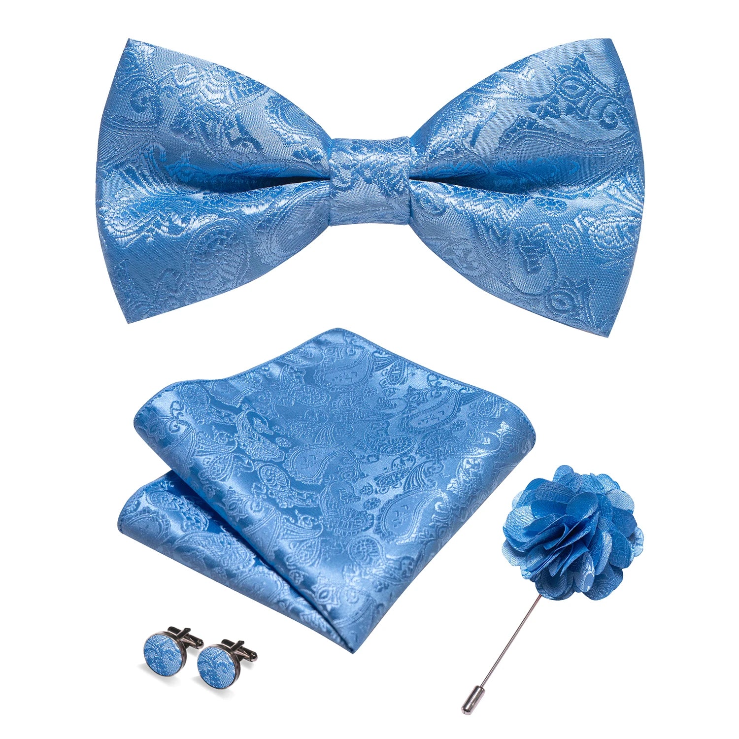 Flugset i siden – paisley med manschettknappar & brosch