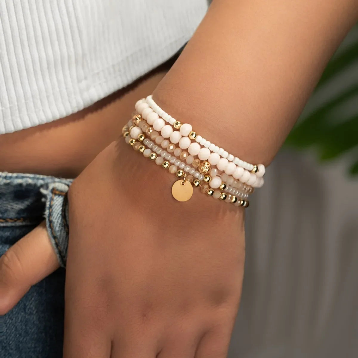 5-pack pärlarmband dam i resin – elastiska armband för sommar och vardag