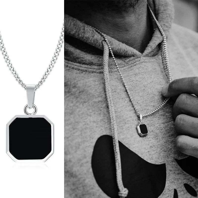 Halsband herr fyrkantigt hänge – geometrisk design i rostfritt stål
