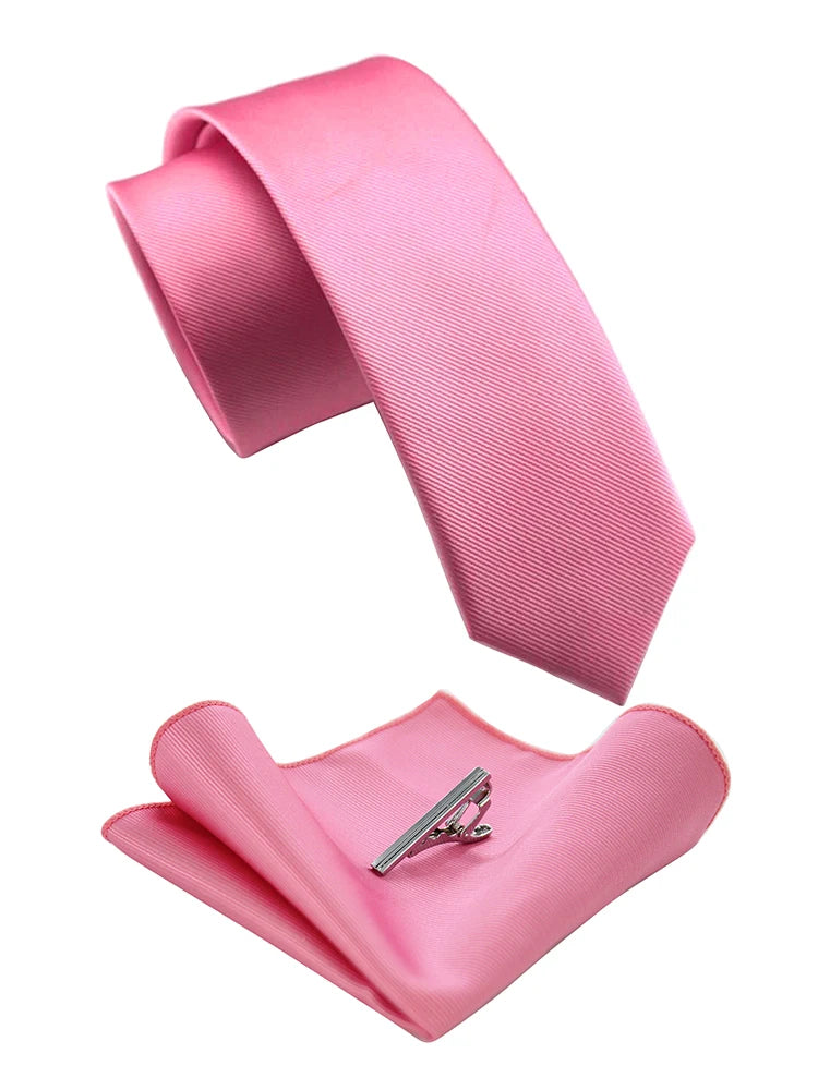 Smal slips 6 cm med näsduk & slipsnål – enfärgat slipsset i sidenlook