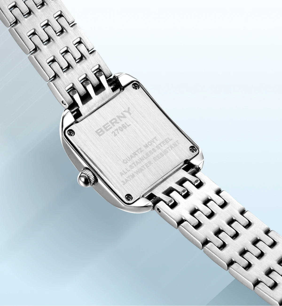 BERNY fyrkantig damklocka i rostfritt stål – elegant quartz