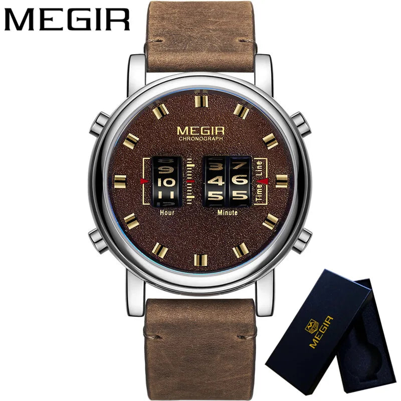 MEGIR Herrklocka – Sportig militärklocka med äkta läderband