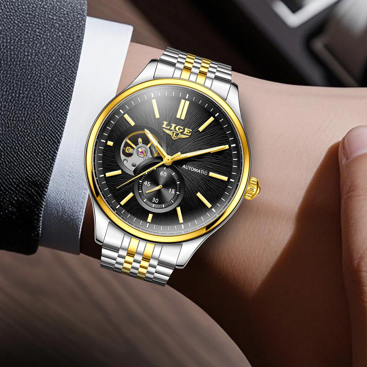 LIGE automatisk herrklocka i rostfritt stål – Stilren & vattentålig