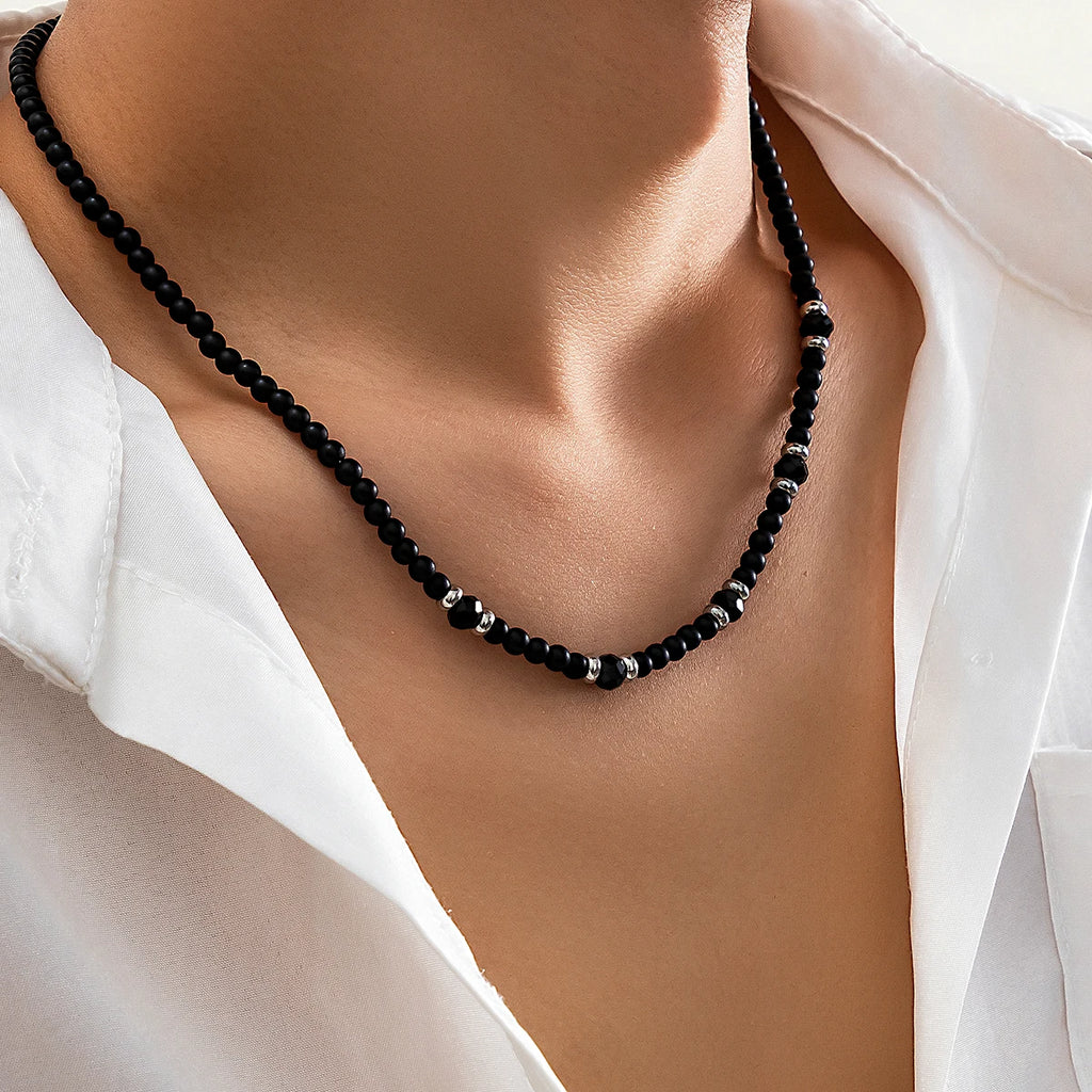 Pärlhalsband herr svart – hiphop choker med kristallpärlor