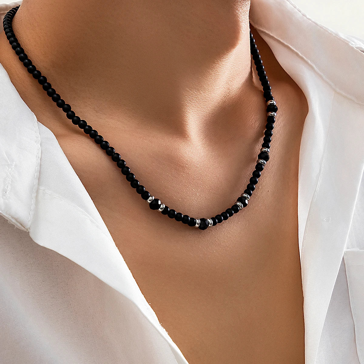 Pärlhalsband herr svart – hiphop choker med kristallpärlor