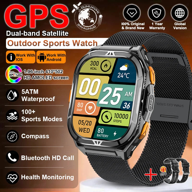 Militär Smartwatch GPS – 1.96” AMOLED & 10ATM vattentät