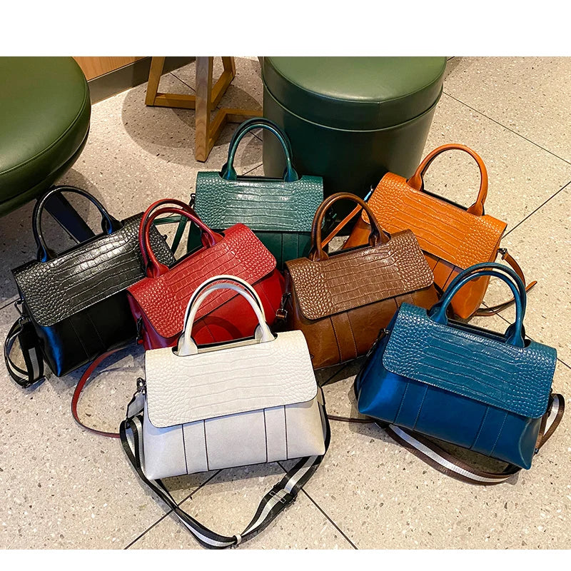 Crossbody-väska dam i äkta läder – stor & retro