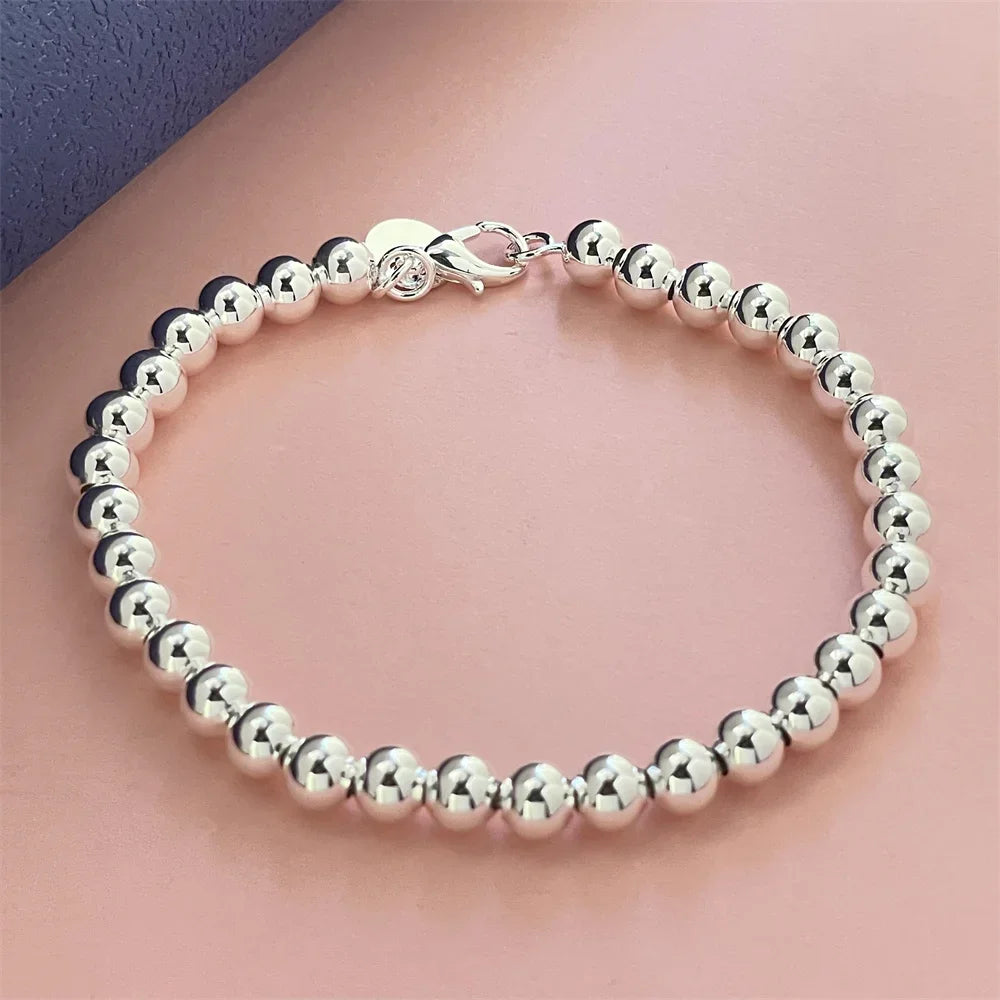 Silverarmband dam – 925 sterlingsilver med runda pärlor 6 mm