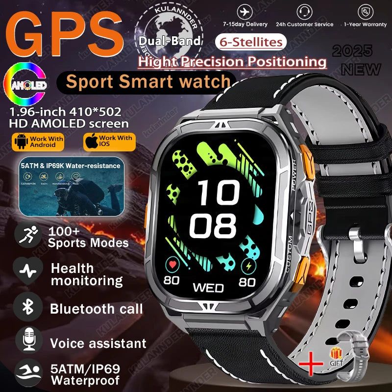 GPS Smartwatch Militärstil – 1.96” AMOLED & 10ATM vattentät